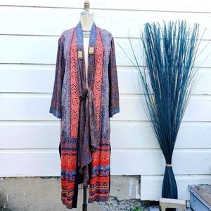 Golden Embellished Batik Split Kimono Sz XL